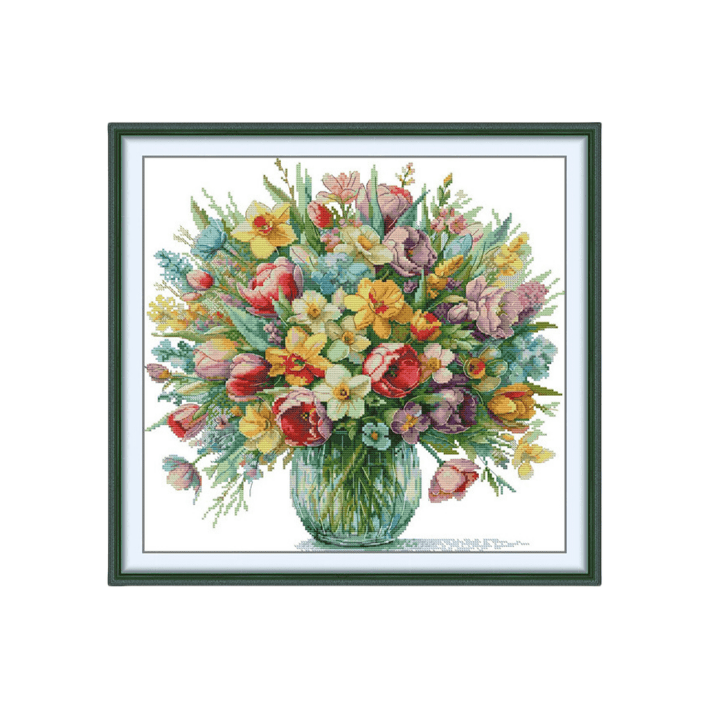 Cross Stitch Kit - Blooming Flowers | Diy Hanging Paintings | Gifts For Flowers Lovers - Blooming Flowers - image 0