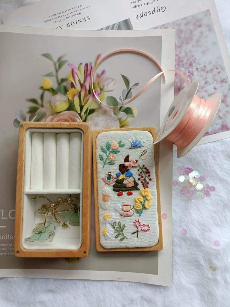 Embroidery Jewelry Box Kit | Floral Rabbit Craft  | Nice Gifts For Her  - Floral Rabbit Jewelry Box Kit - image 0