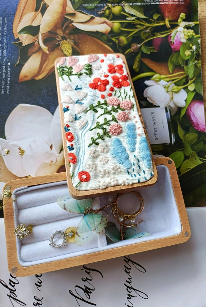 Embroidery Jewelry Box Kit | Delicate Flower Craft | Unique Birthday Gifts - image 1