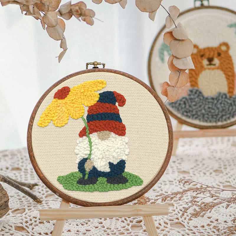 Holiday Floral Gnome  Punch Needle  Kit - Diy Tufted Decor | Beginner Needlecraft Set - image 2