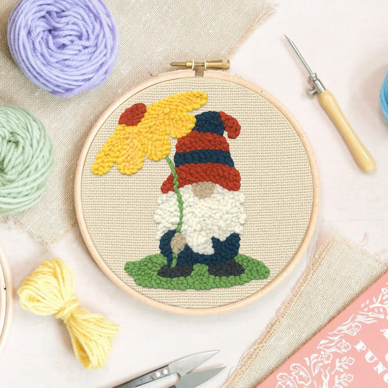 Holiday Floral Gnome  Punch Needle  Kit - Diy Tufted Decor | Beginner Needlecraft Set - image 1