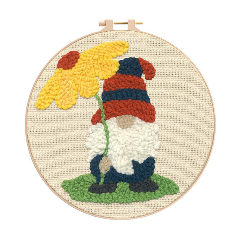 Holiday Floral Gnome  Punch Needle  Kit - Diy Tufted Decor | Beginner Needlecraft Set - 20cm*20cm - image 0
