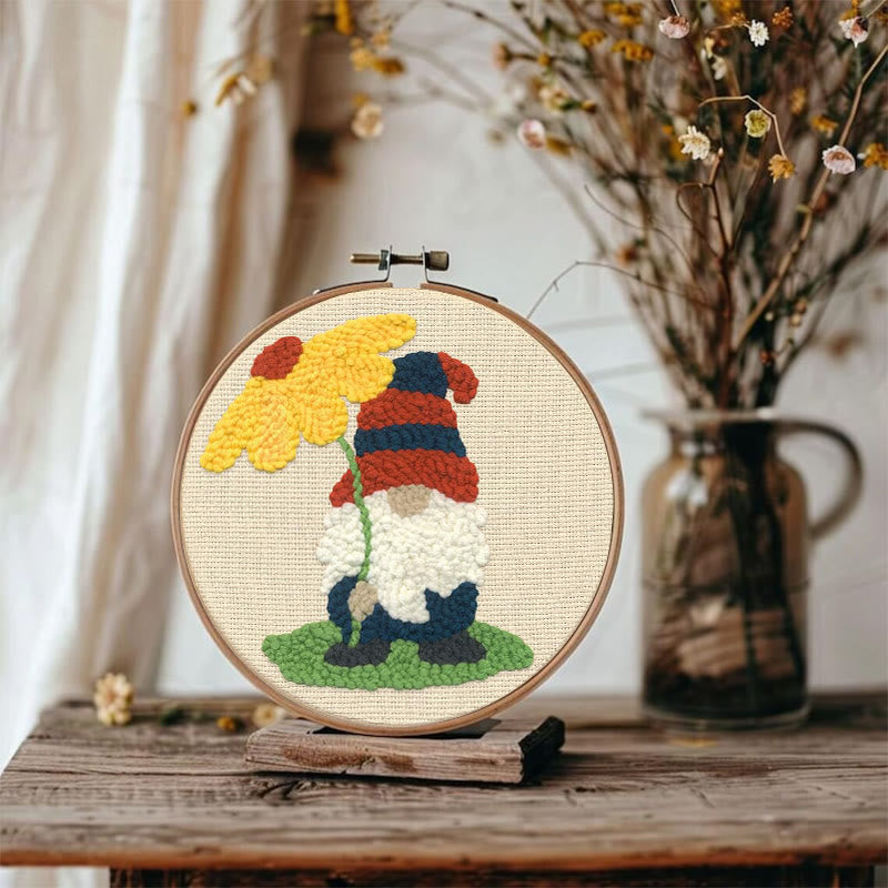 Holiday Floral Gnome  Punch Needle  Kit - Diy Tufted Decor | Beginner Needlecraft Set - image 3