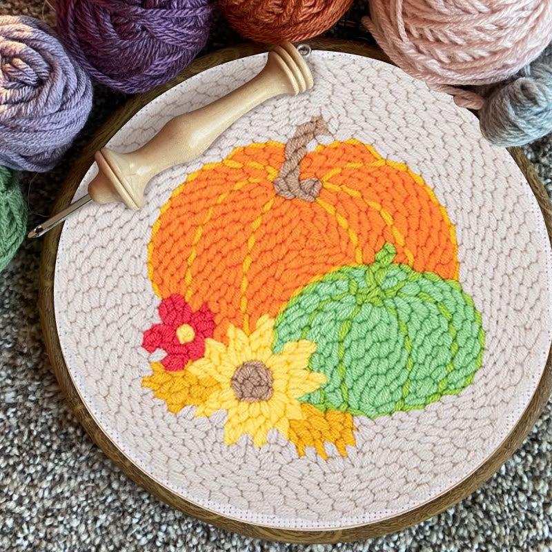 Pumpkins  Punch Needle  Kit - Holiday Handmade Decoration | Beginner-friendly Craft - image 1