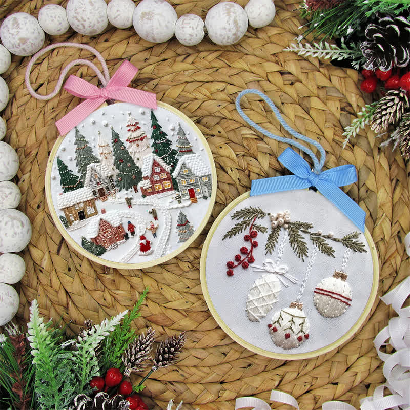 🎅Rubbyoo Christmas Embroidery Kit - Embroidery Hoop Art| Christmas Bauble Ornaments - image 1