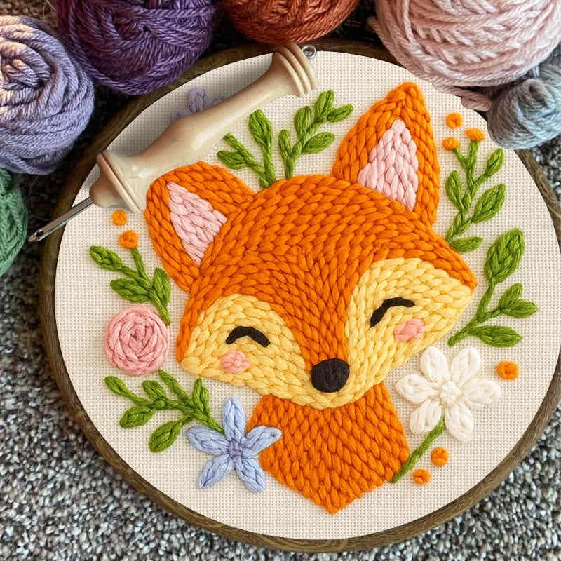  Smiling Fox Punch Needle  Kit - Cute Animal Artwork | Nice Diy Gifts - image 1