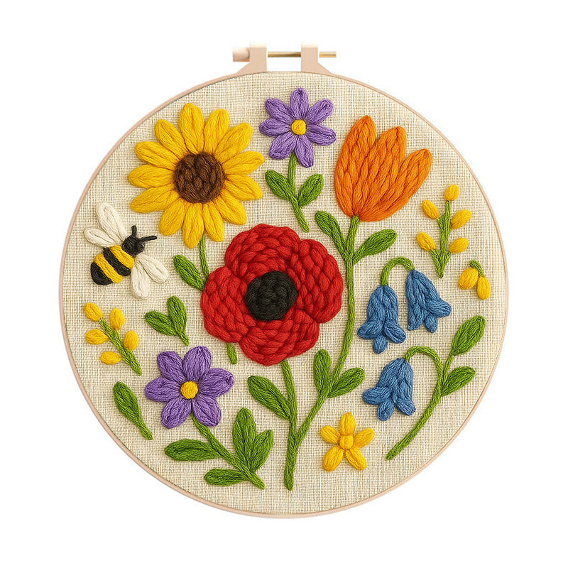 Charming Flowers Punch Needle  Kit - Beautiful Hanging Decoration | Floral Handmade Needlework - 20cm*20cm - image 0
