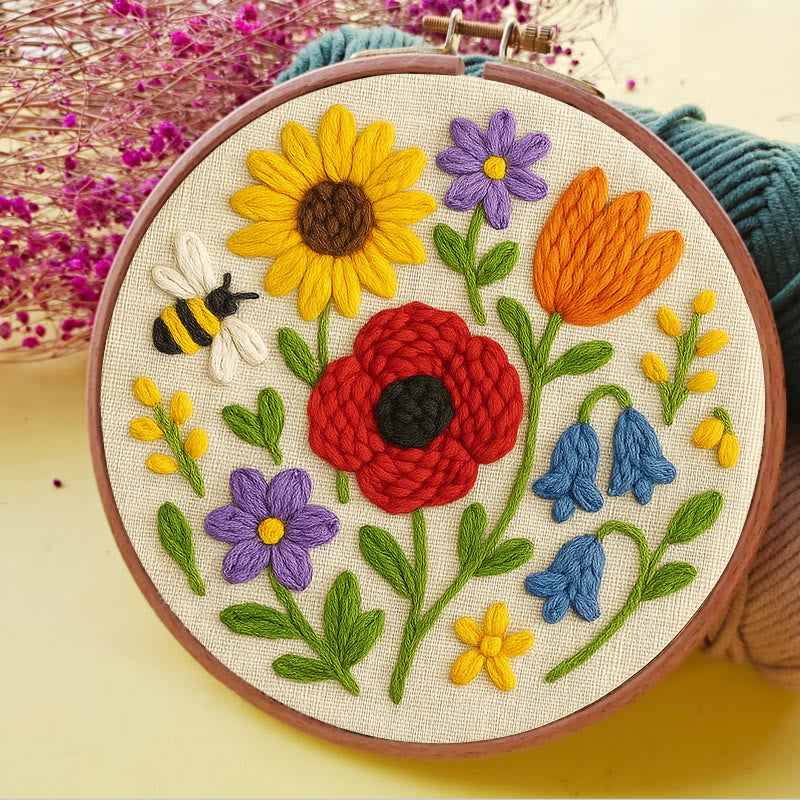 Charming Flowers Punch Needle  Kit - Beautiful Hanging Decoration | Floral Handmade Needlework - image 1