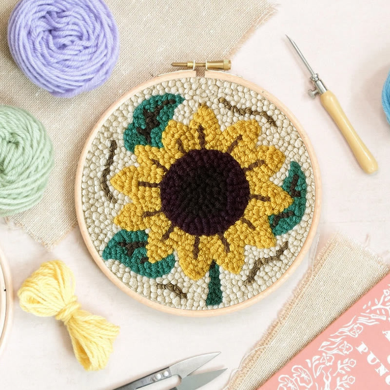  Sunflower Punch Needle  Kit - Flower Wall Hanging Art | Diy Needle Craft - image 1