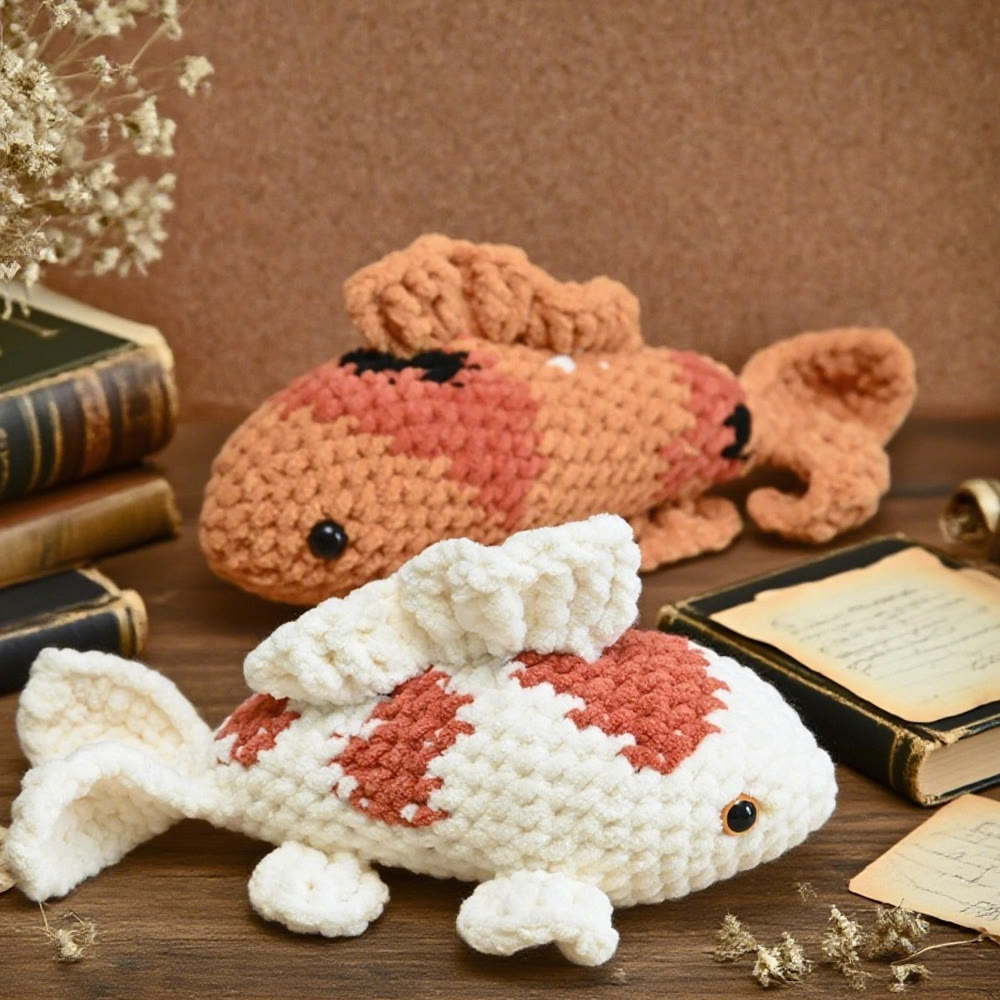 Diy Handmade Koi Fish Crochet Kit - Easy Needle Work | Unique Decoration Gifts  - White - image 0