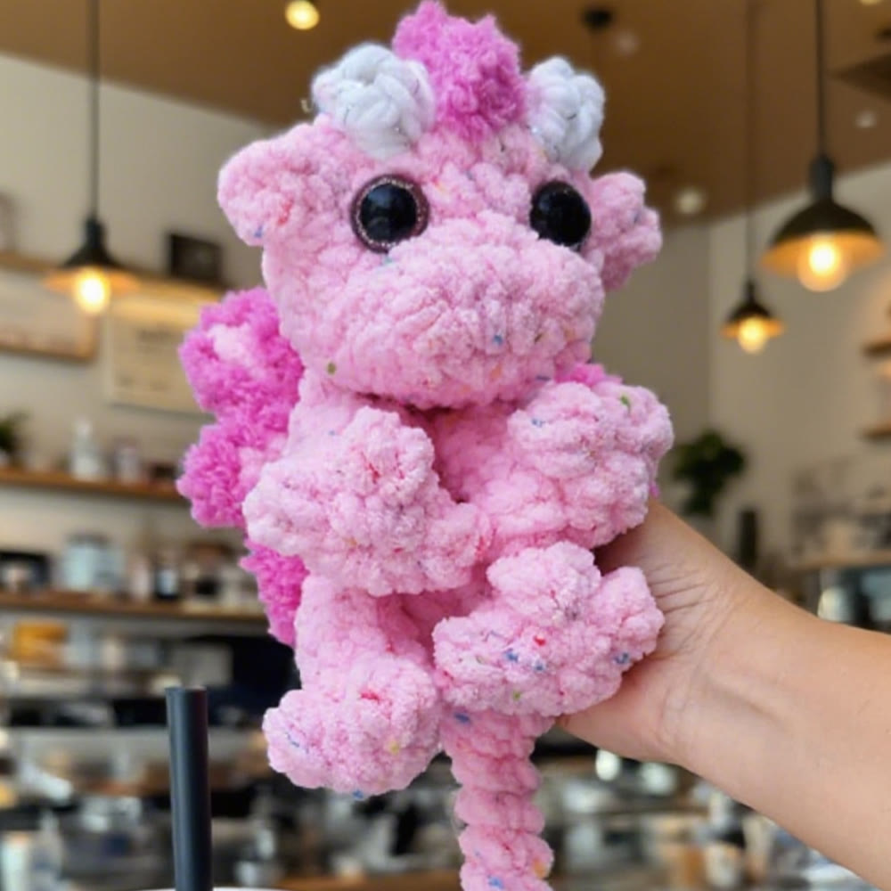 Diy Handmade Colourful Baby Dragon Crochet Kit - Plush Needlecraft For Kids | Nice Birthday Gifts  - Pink - image 1