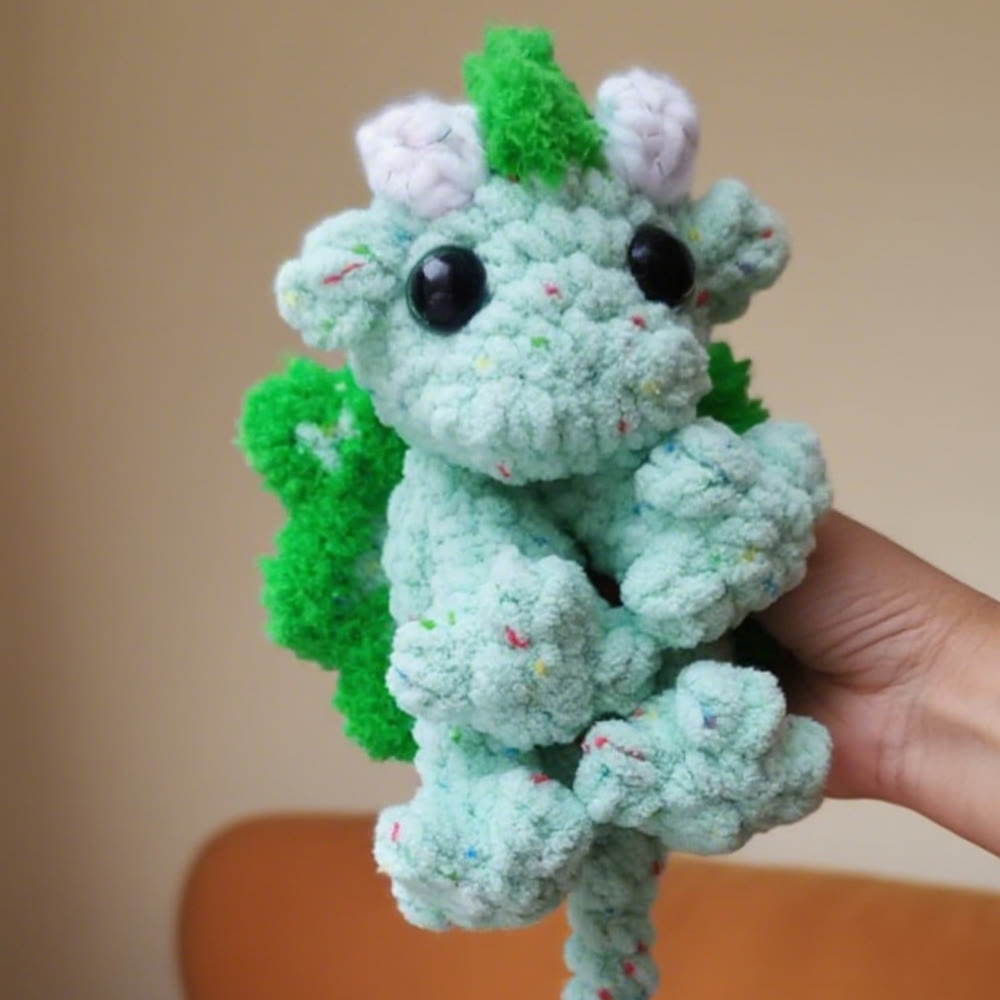 Diy Handmade Colourful Baby Dragon Crochet Kit - Plush Needlecraft For Kids | Nice Birthday Gifts  - Green - image 0