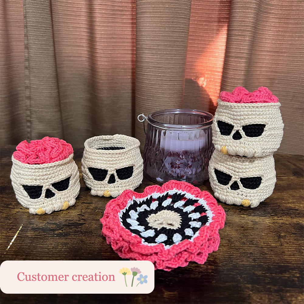 Diy Handmade Skull Coaster Crochet Kit - Easy Needle Work | Creative Home Decoration  - image 9