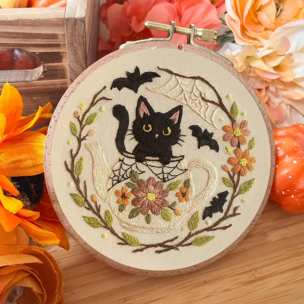 Rubbyoo Embroidery Kit - Halloween Cat Teapot | Perfect For Holiday Gifts  - image 5