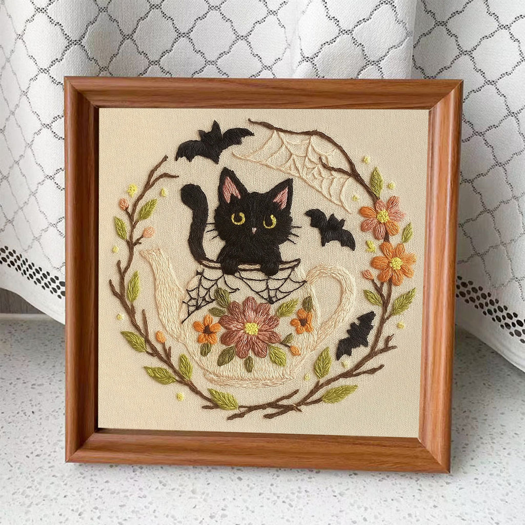 Rubbyoo Embroidery Kit - Halloween Cat Teapot | Perfect For Holiday Gifts  - Embroidery Kit Plus An Extra Frame - image 8