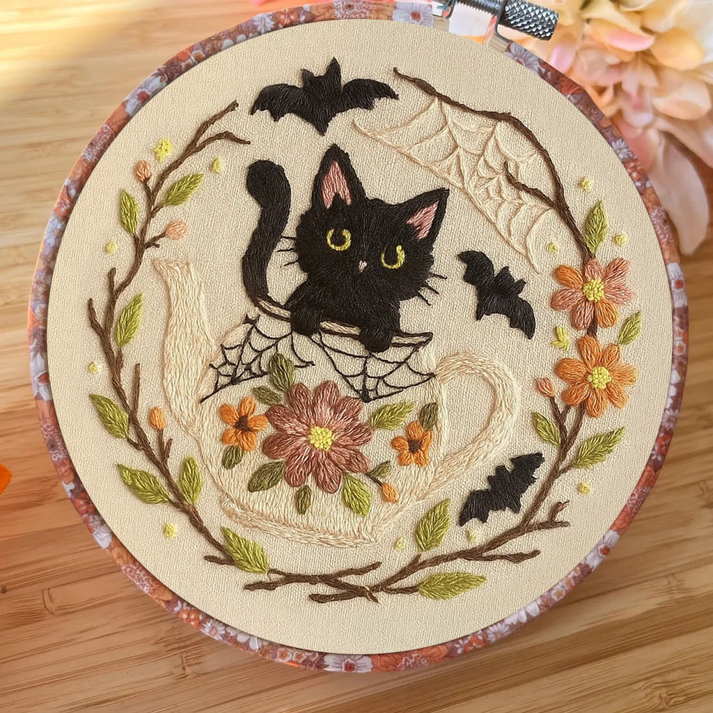 Rubbyoo Embroidery Kit - Halloween Cat Teapot | Perfect For Holiday Gifts  - image 3