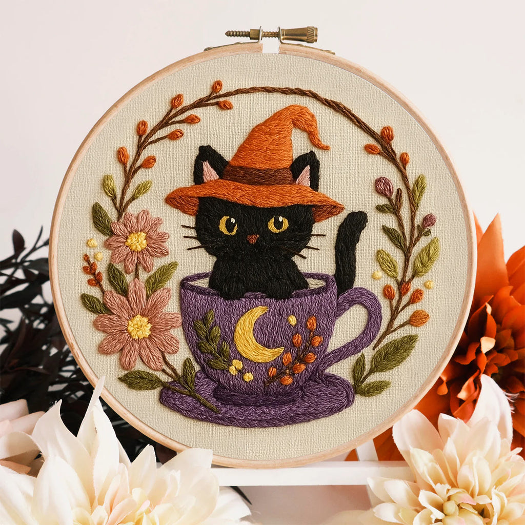 Rubbyoo Embroidery Kit - Halloween Kitten Cup | Unique  Halloween Decoration  - image 1