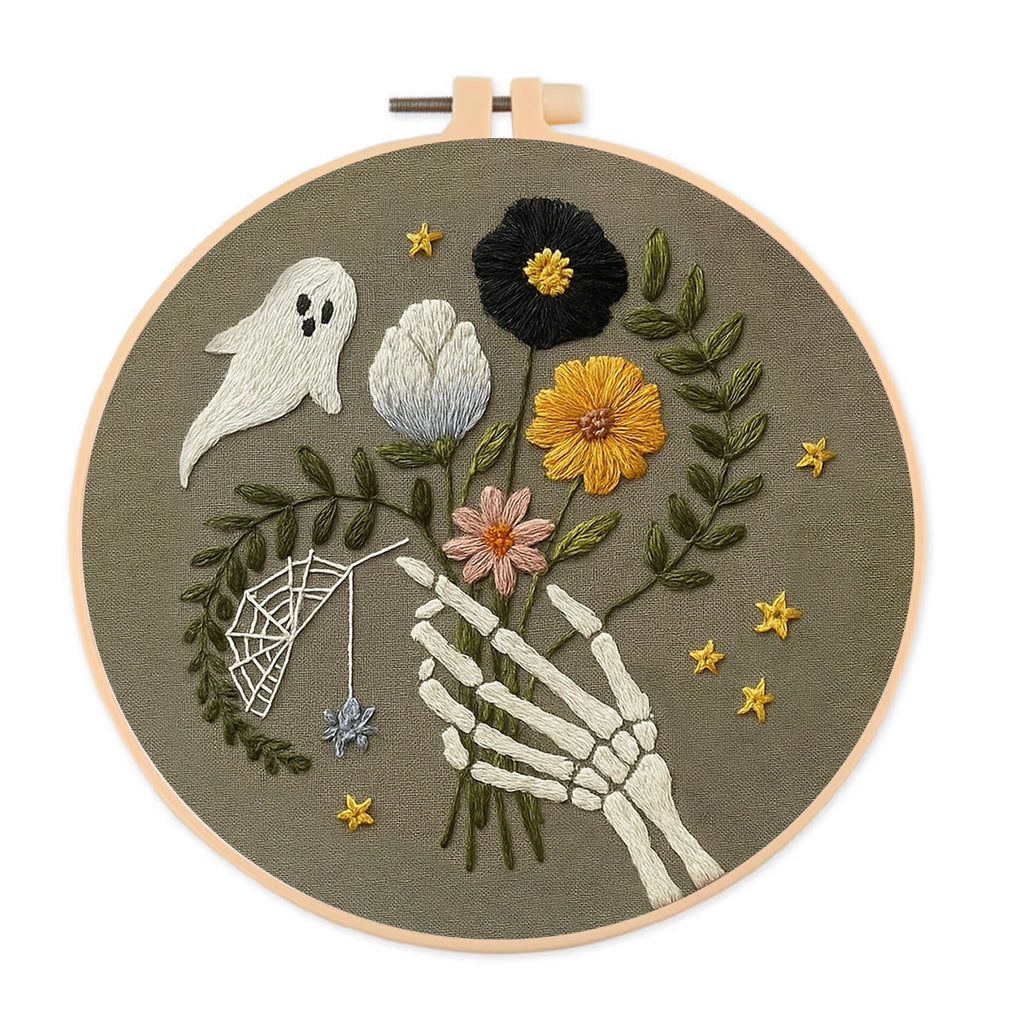 Rubbyoo Embroidery Kit - Skull Bouquet | Halloween Skeletons Handicraft  - 20*20cm - image 0