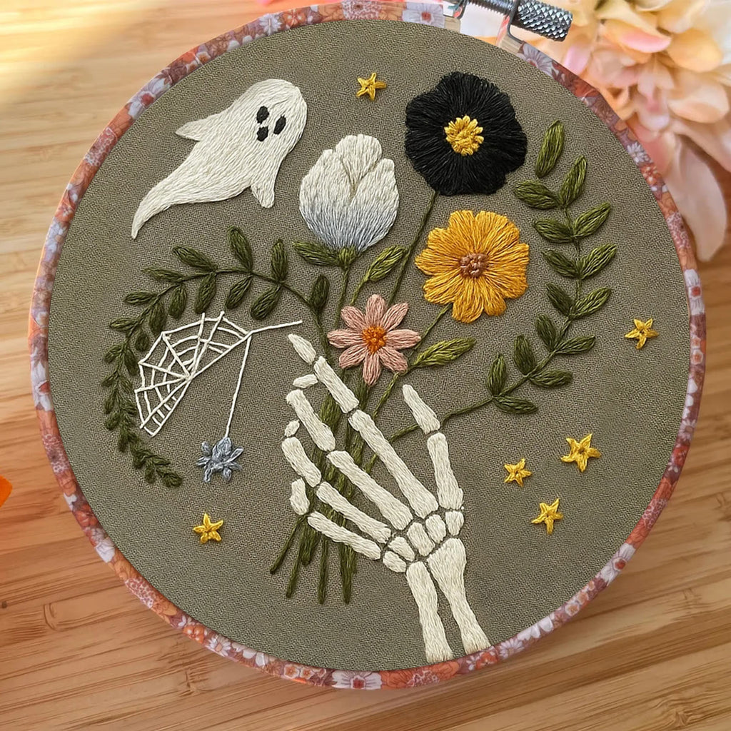 Rubbyoo Embroidery Kit - Skull Bouquet | Halloween Skeletons Handicraft  - image 6