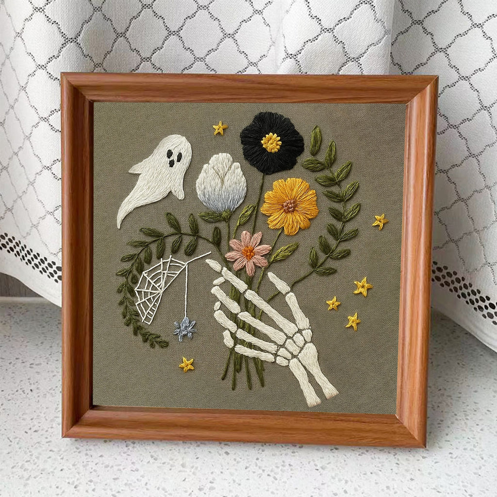Rubbyoo Embroidery Kit - Skull Bouquet | Halloween Skeletons Handicraft  - Embroidery Kit Plus An Extra Frame - image 5