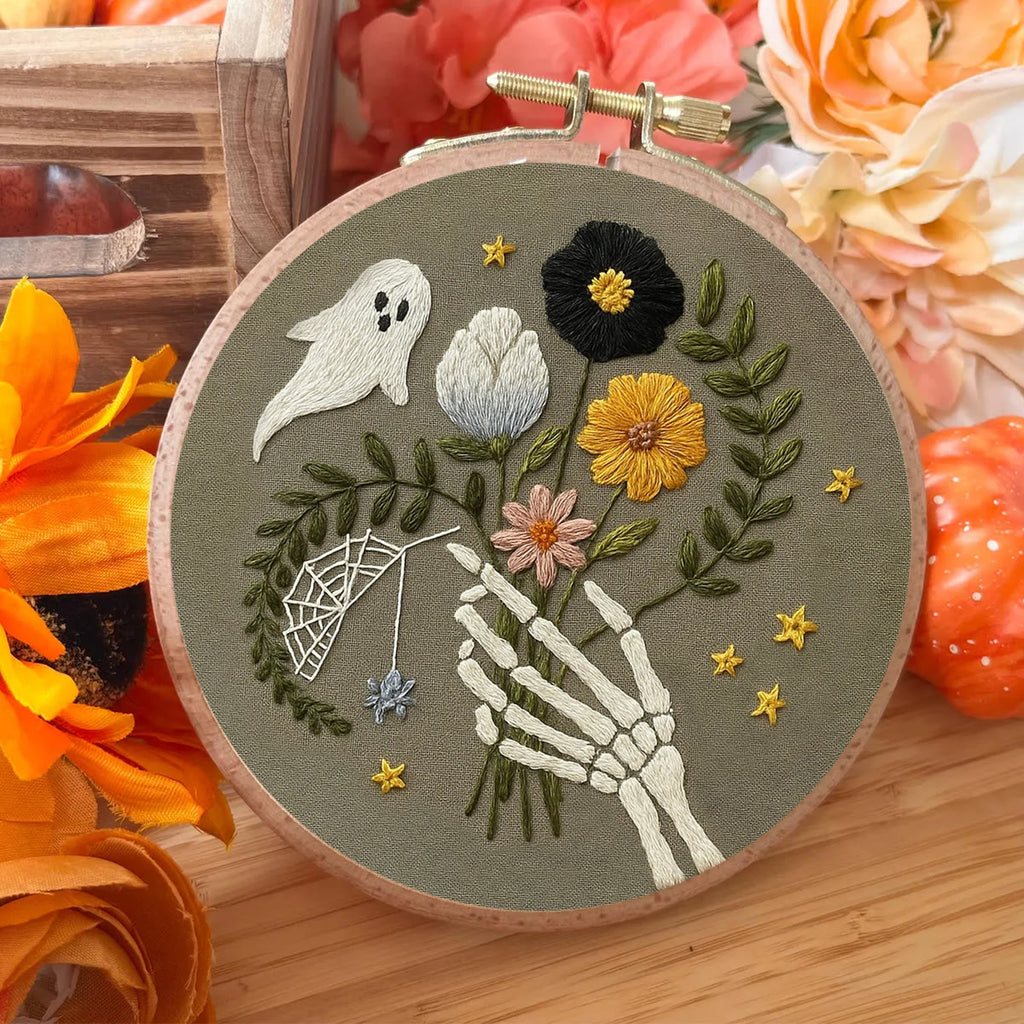 Rubbyoo Embroidery Kit - Skull Bouquet | Halloween Skeletons Handicraft  - image 4