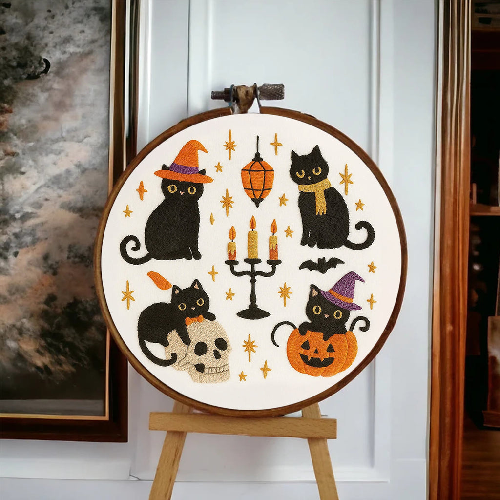Rubbyoo Embroidery Kit - Halloween Black Cats | Halloween Needlework Collection - image 6
