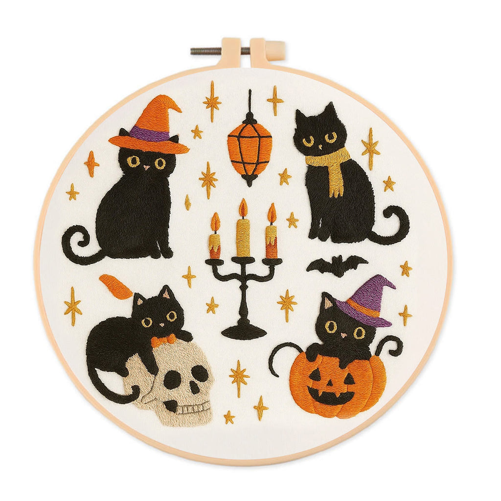 Rubbyoo Embroidery Kit - Halloween Black Cats | Halloween Needlework Collection - 20*20cm - image 0