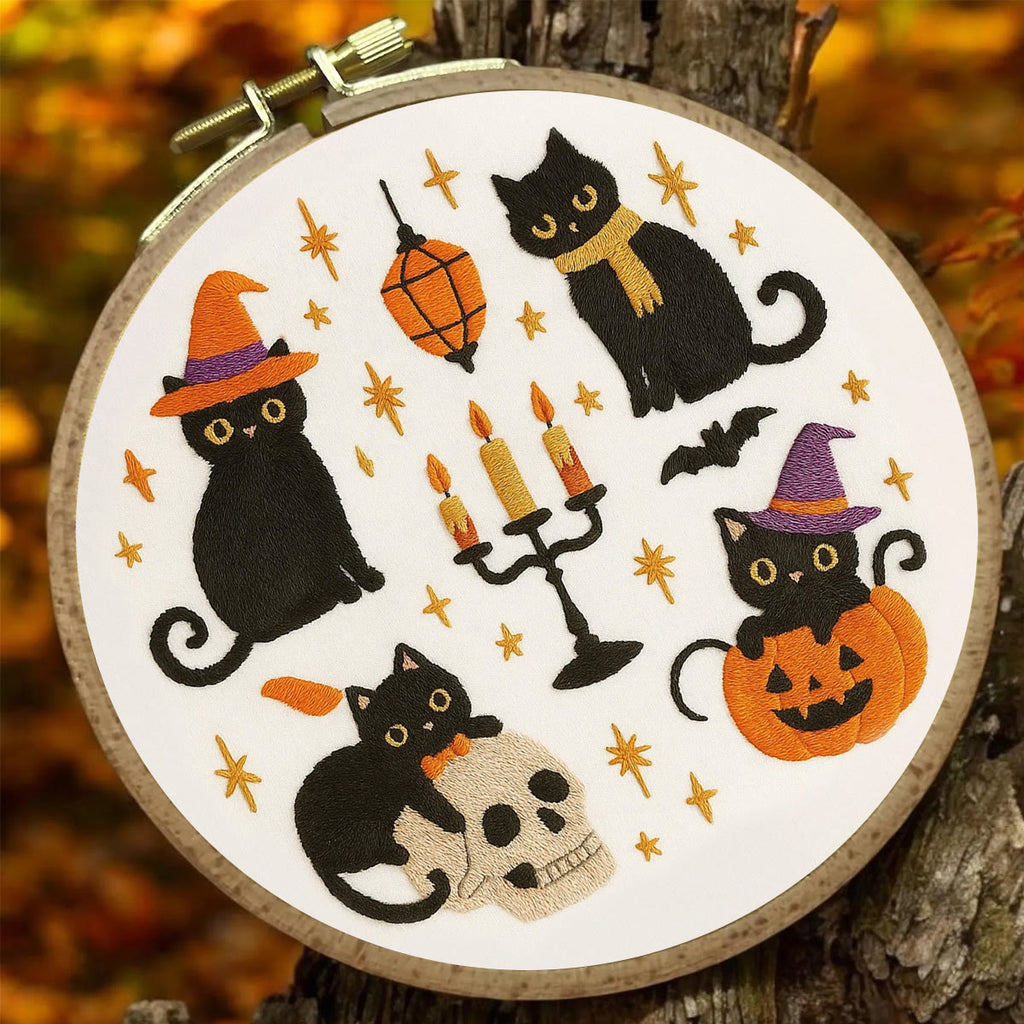 Rubbyoo Embroidery Kit - Halloween Black Cats | Halloween Needlework Collection - image 2