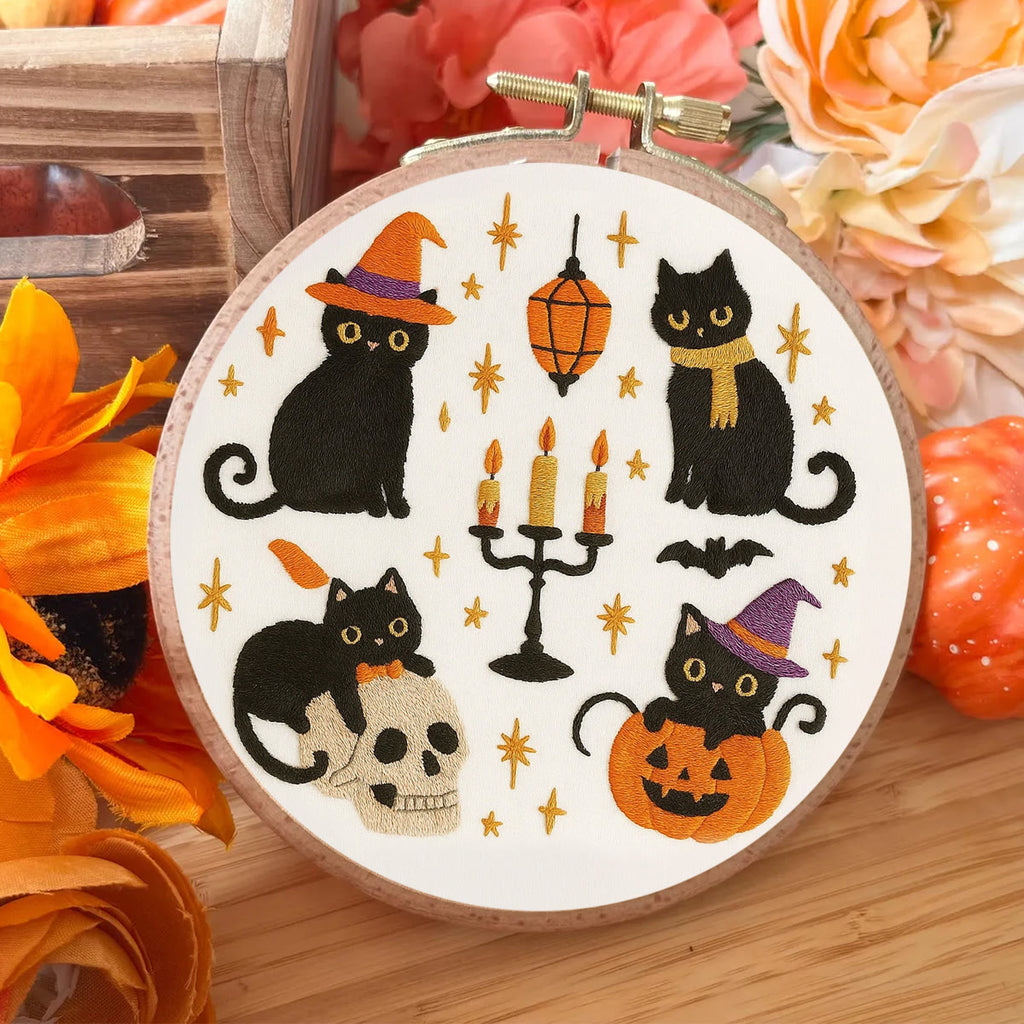 Rubbyoo Embroidery Kit - Halloween Black Cats | Halloween Needlework Collection - image 1