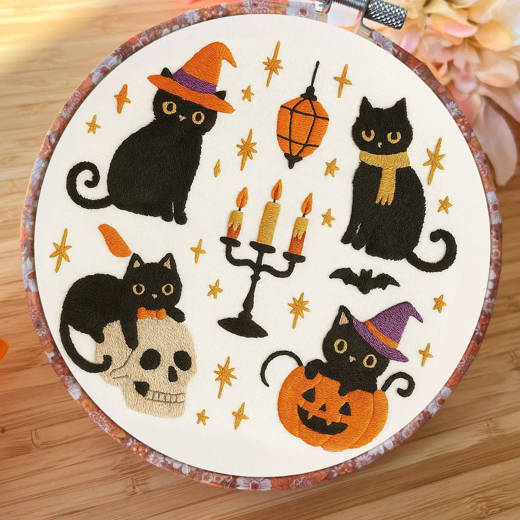 Rubbyoo Embroidery Kit - Halloween Black Cats | Halloween Needlework Collection - image 4