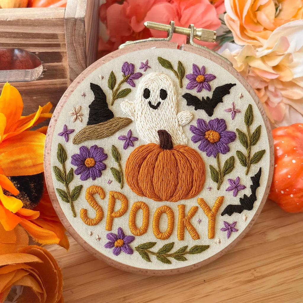 Rubbyoo Embroidery Kit - Spooky Pumpkin |  Halloween Vibes Decor |  Perfect For Wall Hanging - image 1