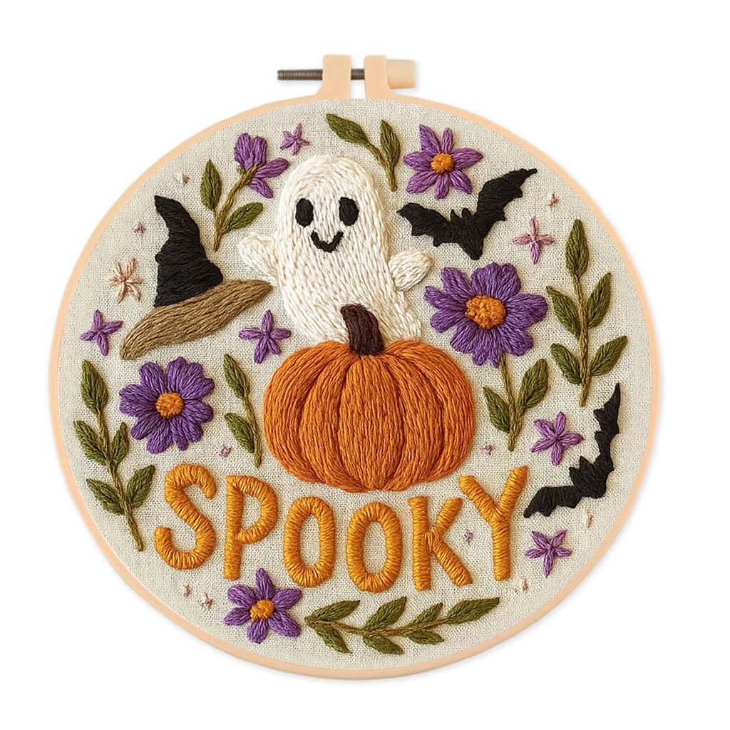 Rubbyoo Embroidery Kit - Spooky Pumpkin |  Halloween Vibes Decor |  Perfect For Wall Hanging - 20*20cm - image 0