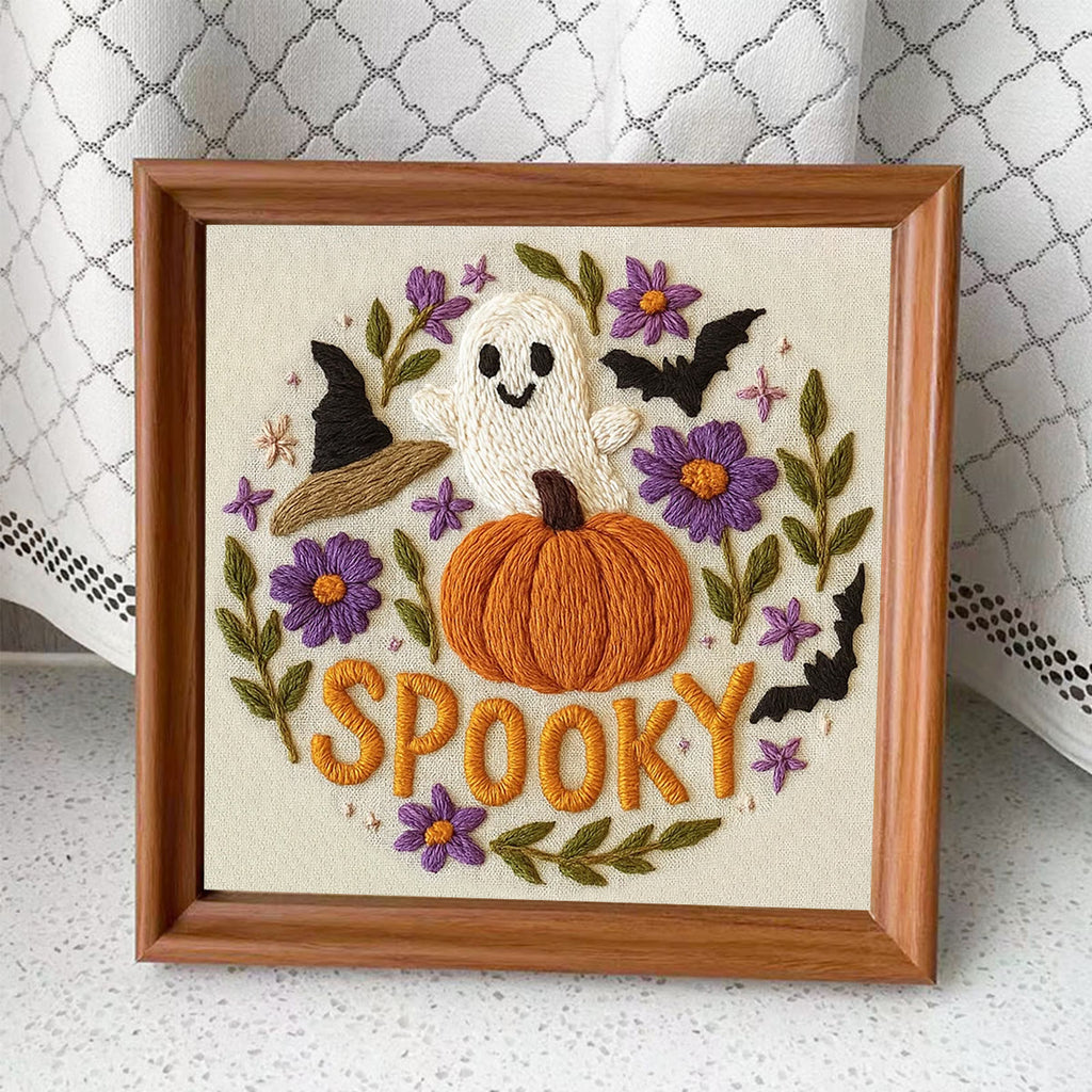 Rubbyoo Embroidery Kit - Spooky Pumpkin |  Halloween Vibes Decor |  Perfect For Wall Hanging - Embroidery Kit Plus An Extra Frame - image 8