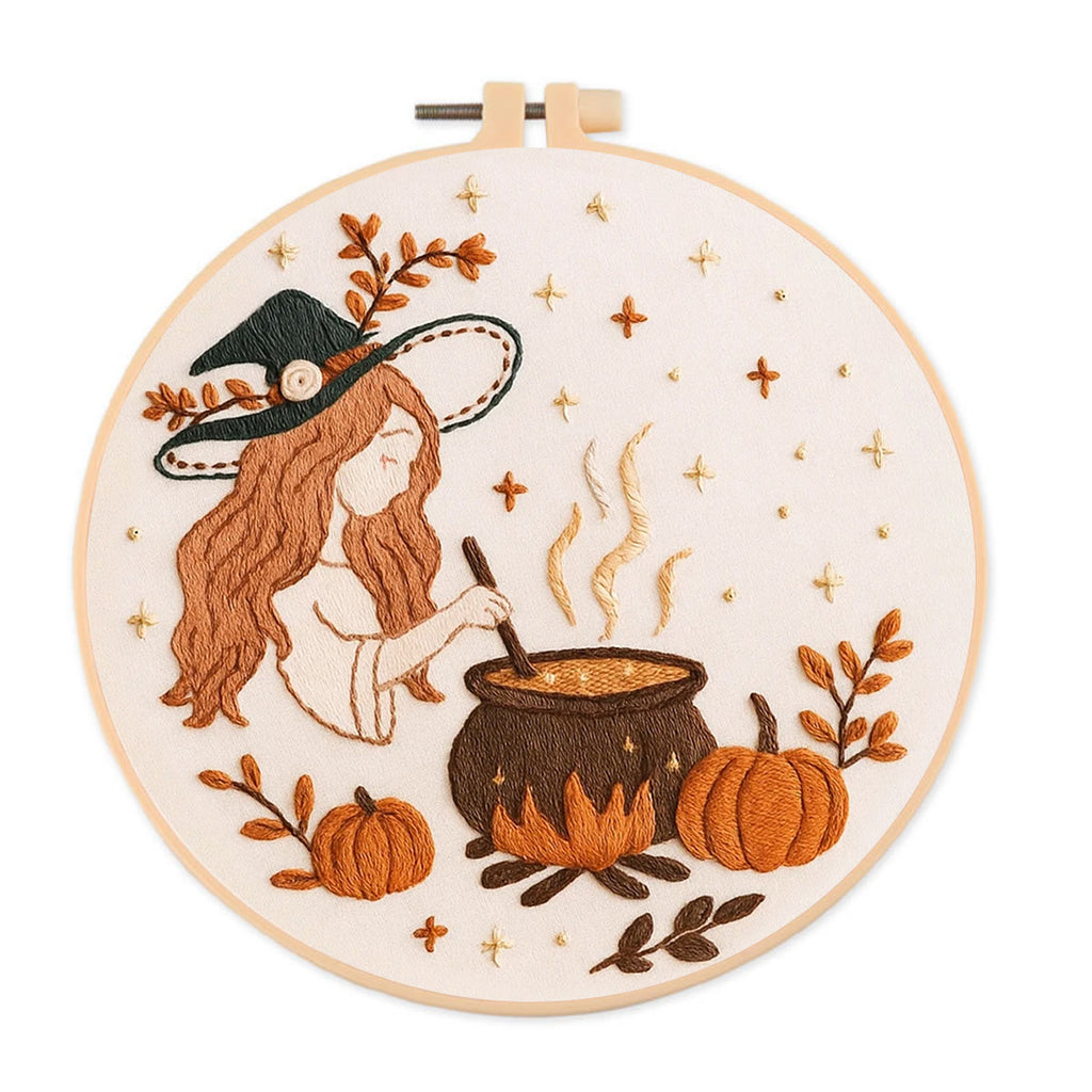 Rubbyoo Embroidery Kit - Halloween Witch Cauldron | Halloween Handmade Artwork  - 20*20cm - image 0