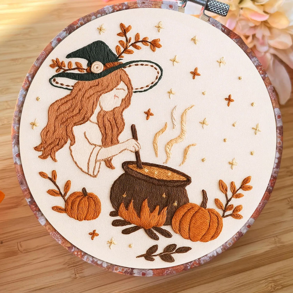 Rubbyoo Embroidery Kit - Halloween Witch Cauldron | Halloween Handmade Artwork  - image 1