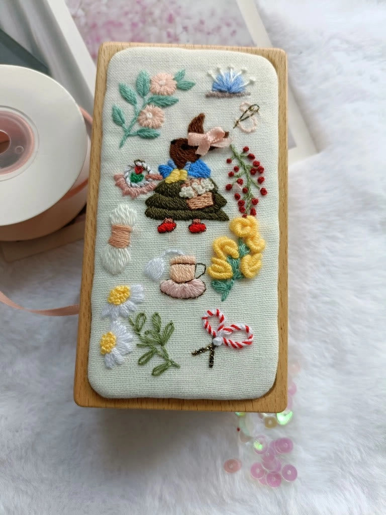 Embroidery Jewelry Box Kit | Floral Rabbit Craft  | Nice Gifts For Her  - image 2
