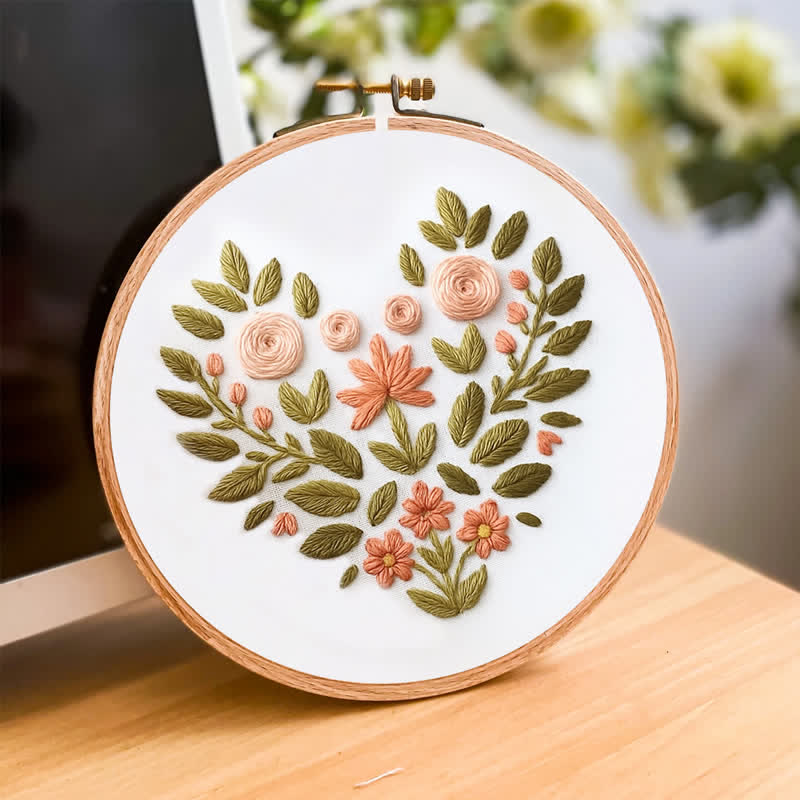 Rubbyoo Embroidery Kit - Flower Heart | DIY Craft Kit | Beginner Friendly - image 1