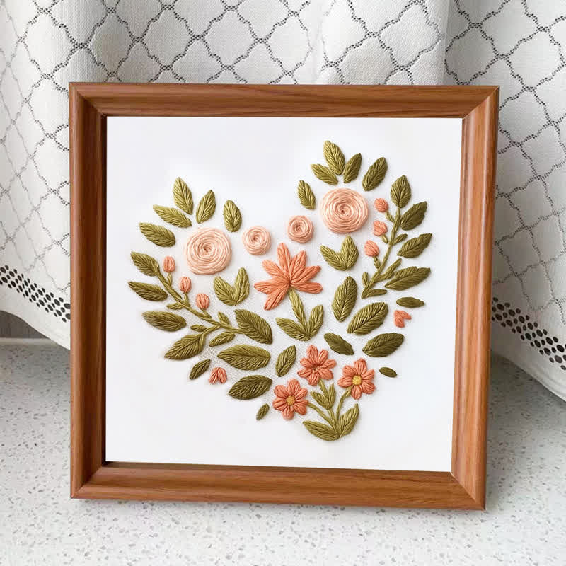 Rubbyoo Embroidery Kit - Flower Heart | DIY Craft Kit | Beginner Friendly - Embroidery Kit Plus An Extra Frame - image 3