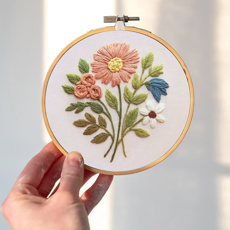 Rubbyoo Embroidery Kit - Modern Flower Plant | DIY Floral Needlepoint Hoop Wall Art Kit-gifts for mom - image 1