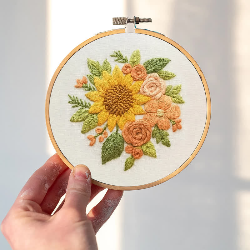 Rubbyoo Embroidery Kit - Flower Sunflower Craft | Botanical Pattern Hoop Art - image 1