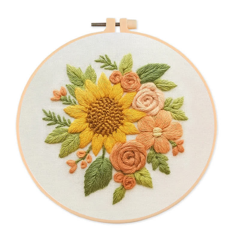 Rubbyoo Embroidery Kit - Flower Sunflower Craft | Botanical Pattern Hoop Art - 20*20cm - image 0