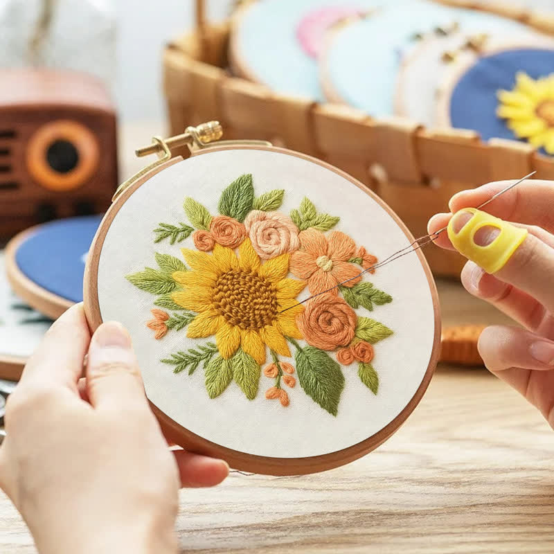 Rubbyoo Embroidery Kit - Flower Sunflower Craft | Botanical Pattern Hoop Art - image 2