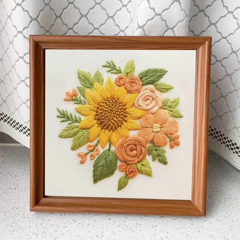Rubbyoo Embroidery Kit - Flower Sunflower Craft | Botanical Pattern Hoop Art - Embroidery Kit Plus An Extra Frame - image 3