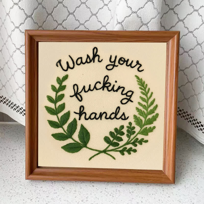 Rubbyoo Embroidery Kit -"Wash Your Fucking Hands" | Modern Needlework Pattern for Adults - Embroidery Kit Plus An Extra Frame - image 5