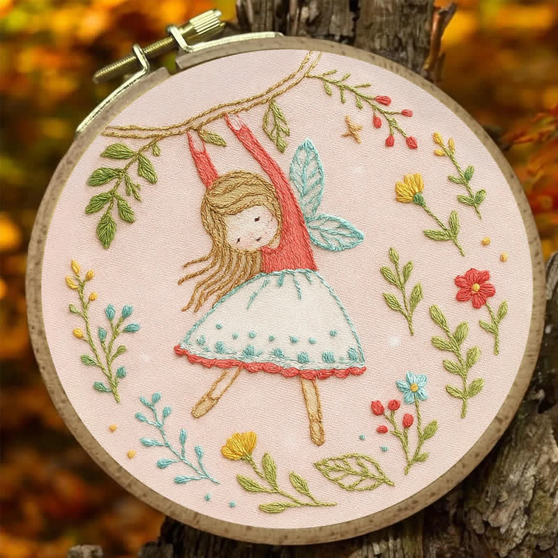 Rubbyoo Embroidery Kit - Swinging on Branch with Floral Surroundings | Little Fairy Pattern - image 5