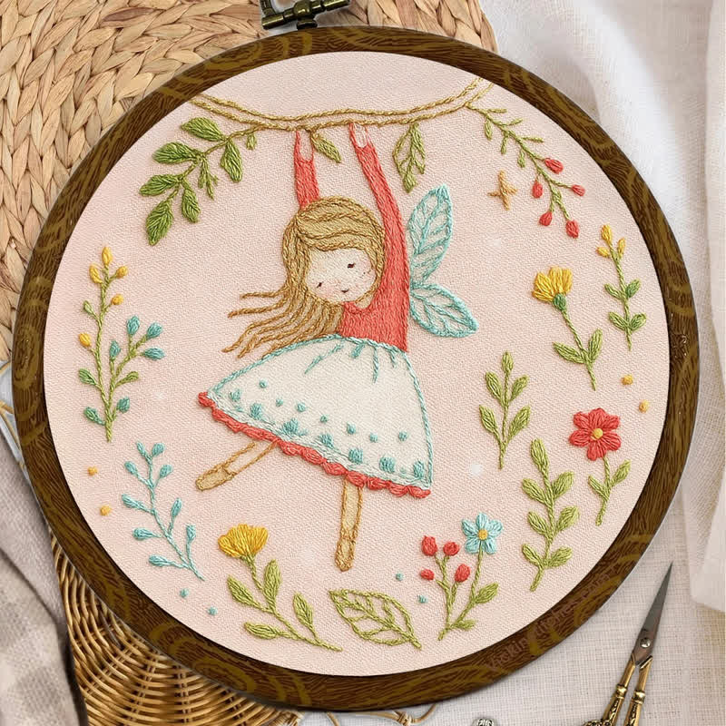 Rubbyoo Embroidery Kit - Swinging on Branch with Floral Surroundings | Little Fairy Pattern - image 8