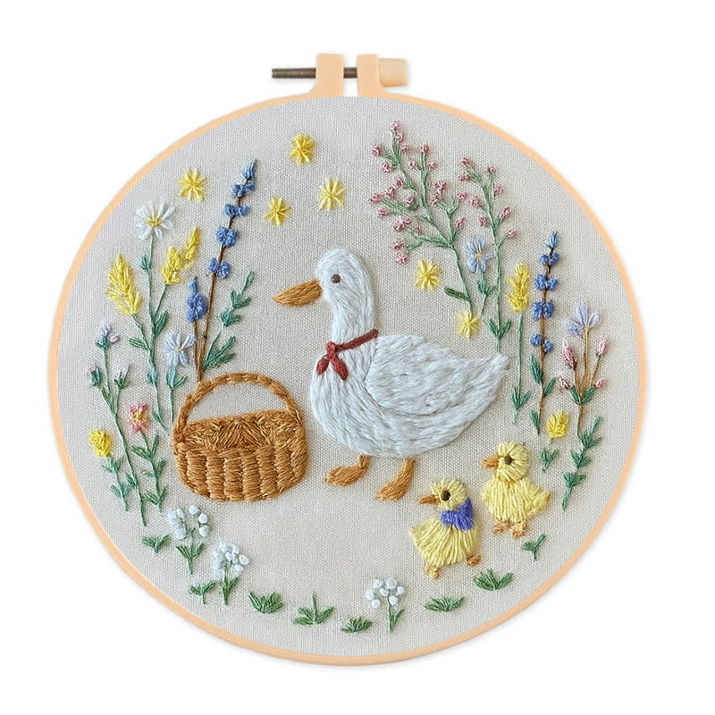 Rubbyoo Embroidery Kit - Spring Picnic Ducks | Cute Ducks Family And Flowers | Easy Hand Craft Kit - 20*20cm - image 0