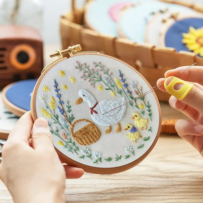 Rubbyoo Embroidery Kit - Spring Picnic Ducks | Cute Ducks Family And Flowers | Easy Hand Craft Kit - image 2