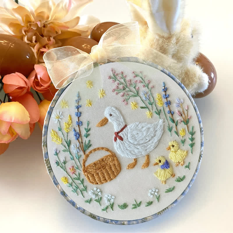 Rubbyoo Embroidery Kit - Spring Picnic Ducks | Cute Ducks Family And Flowers | Easy Hand Craft Kit - image 4