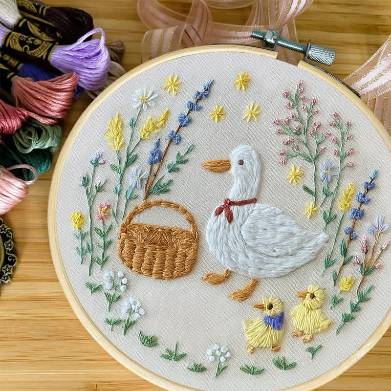 Rubbyoo Embroidery Kit - Spring Picnic Ducks | Cute Ducks Family And Flowers | Easy Hand Craft Kit - image 7